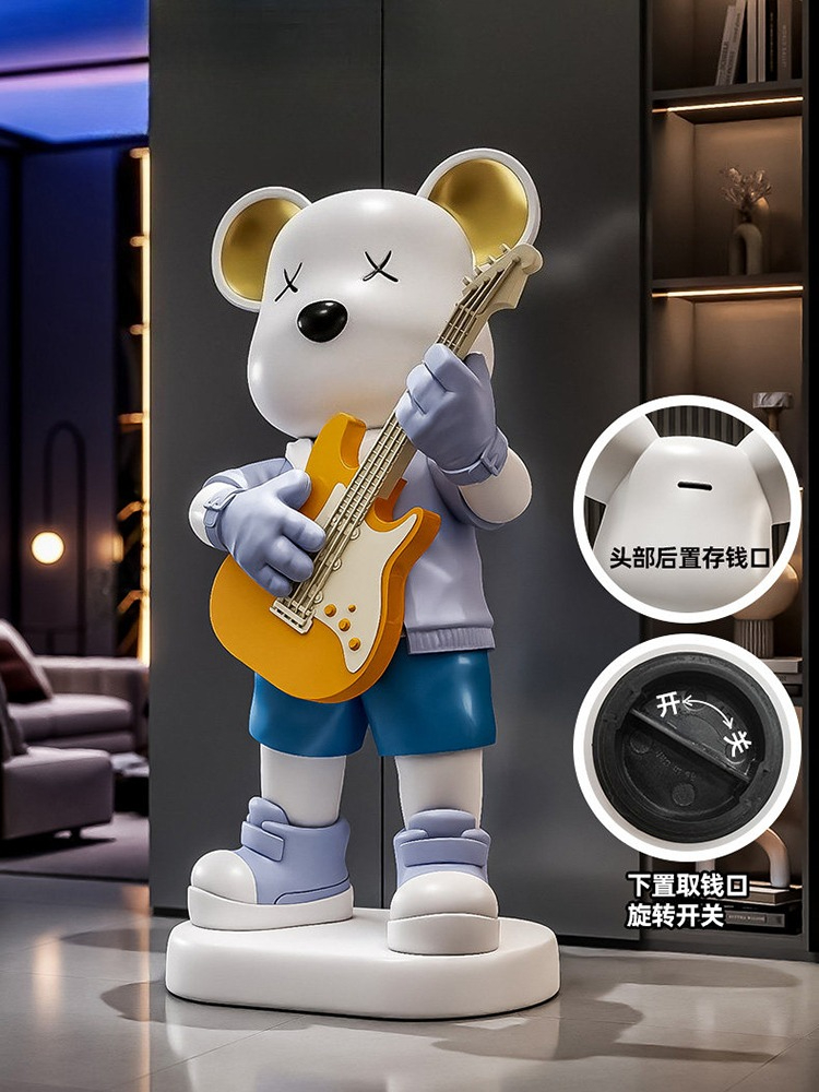Resin Art Floor - Guitarra amor urso estátua cofrinho piso