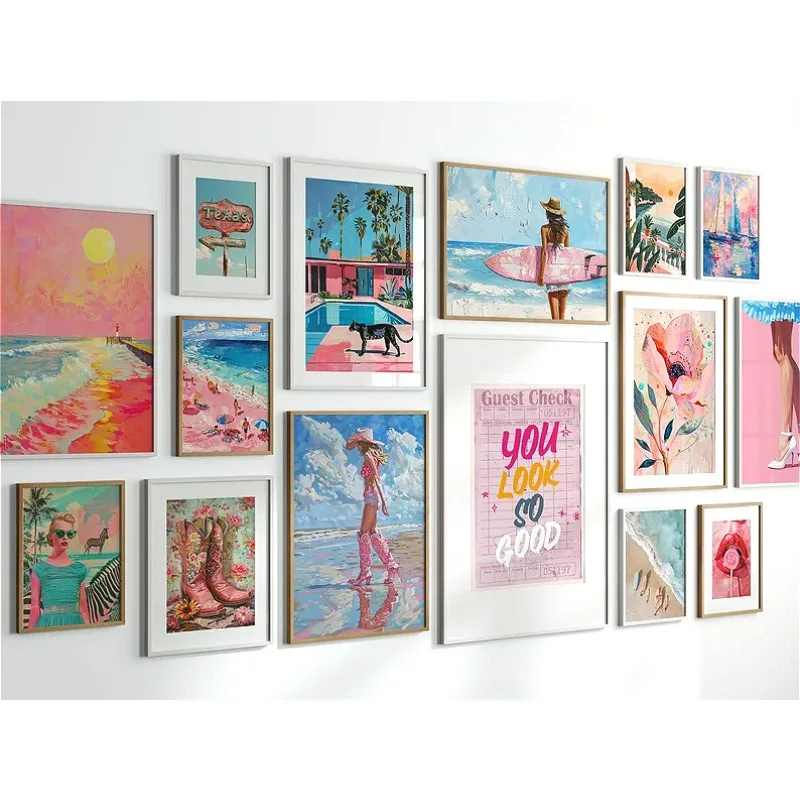 Resin Art Gallery - Pôster de Praia Costeira Rosa Moderno